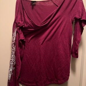 Torrid Deep Burgundy Long Sleeve Top with White Detailing